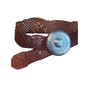 Small Vintage Chico's Leather Braided Belt with Medallian